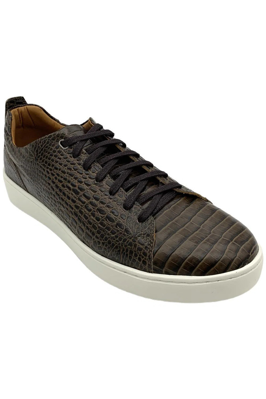 Donald Pliner Men's Alan Embossed Crocco Sneakers Brown - Medium